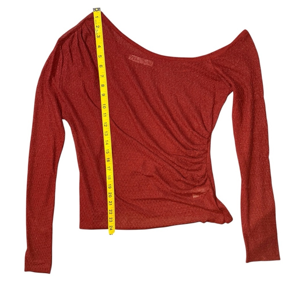 NWOT ZARA Large Rust Red One Shoulder Ruched Long Sleeve Lightweight Cocktail - Picture 11 of 13